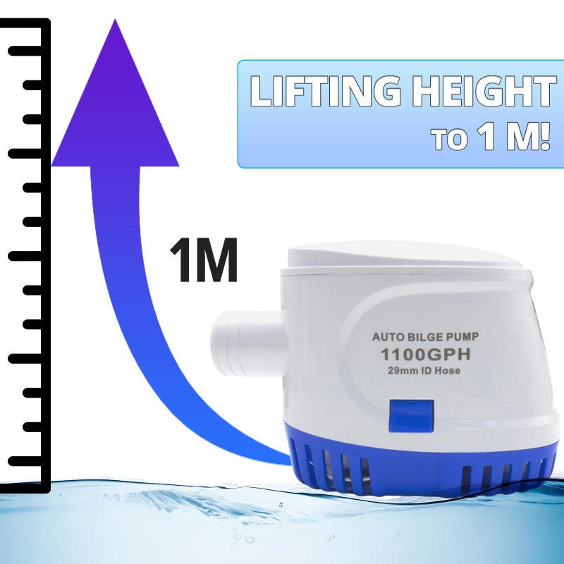 Creatorele Automatic Boat Bilge Pump with Float Switch, 12V, 1100GPH Low Noise - High Efficiency Automatic Bilge Pumps for Boats, Reliable Marine Grade Pump, Easy to Install & Durable - Image 3